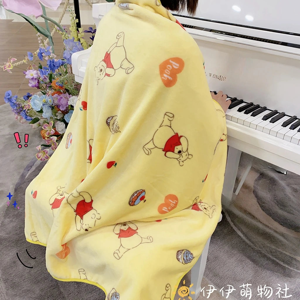 Lovely Pooh Bear Blanket Comfortable Cartoon Cartoon Pattern Printing Flannel Blanket Office Nap Blanket Bedroom Bedspread Girl