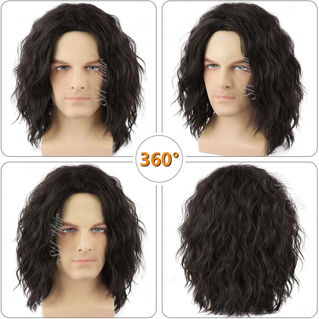 Synthetic Mens Black|Brown Curly Wig Middle Part 70s 80s Funny Wig for Retro Halloween Party Cosplay Use,Eric Draven|Aragorn Wig