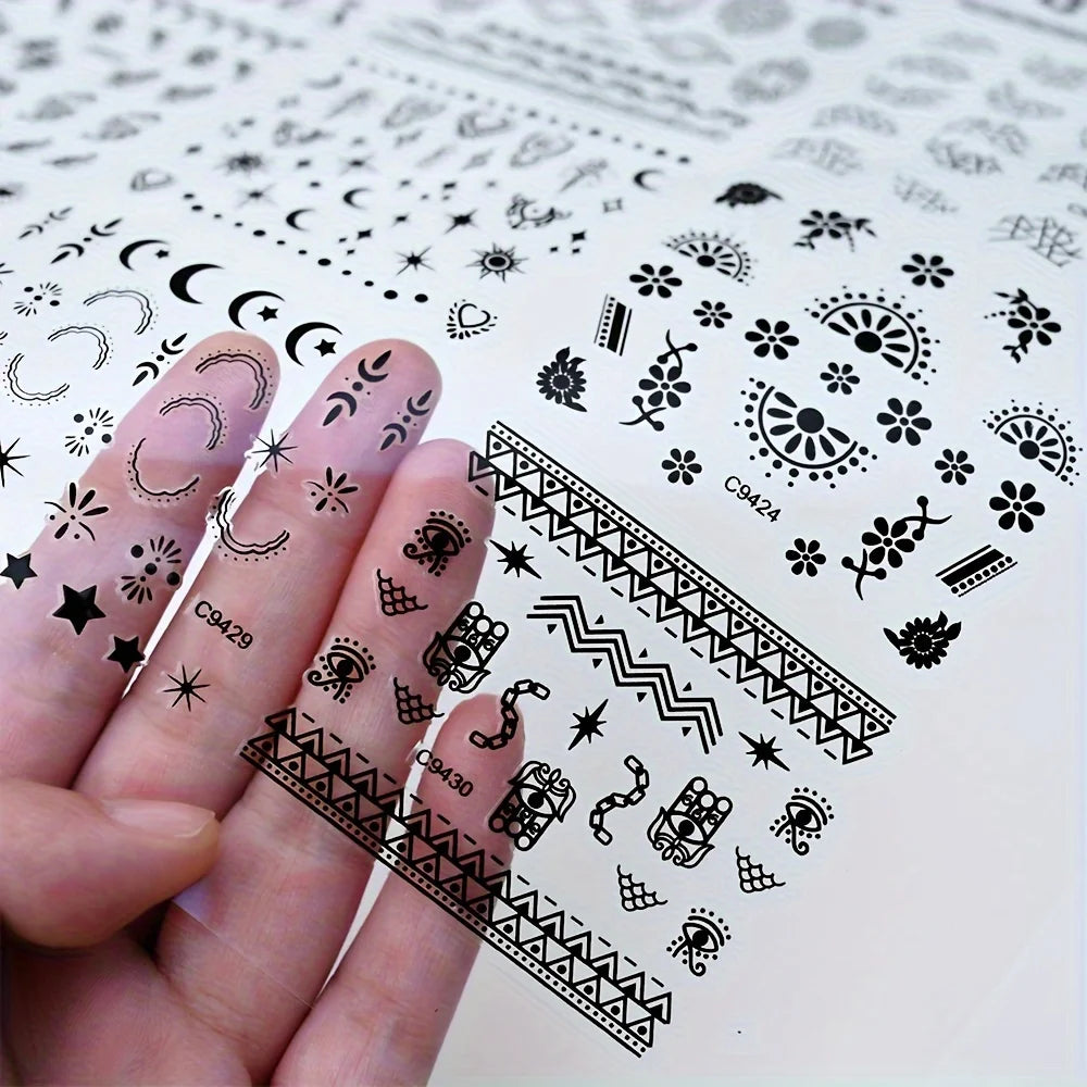 30 retro black and white nail stickers Egypt Egyptian cat nail stickers 3 sets of nail decorative stickers are suitable for nail