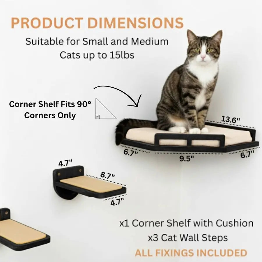 Cat Wall Shelves Modern and Durable 3 Step Cat Furniture for Wall Stylish Birch Floating Shelf for Cats up to 15lbs Wooden Corne