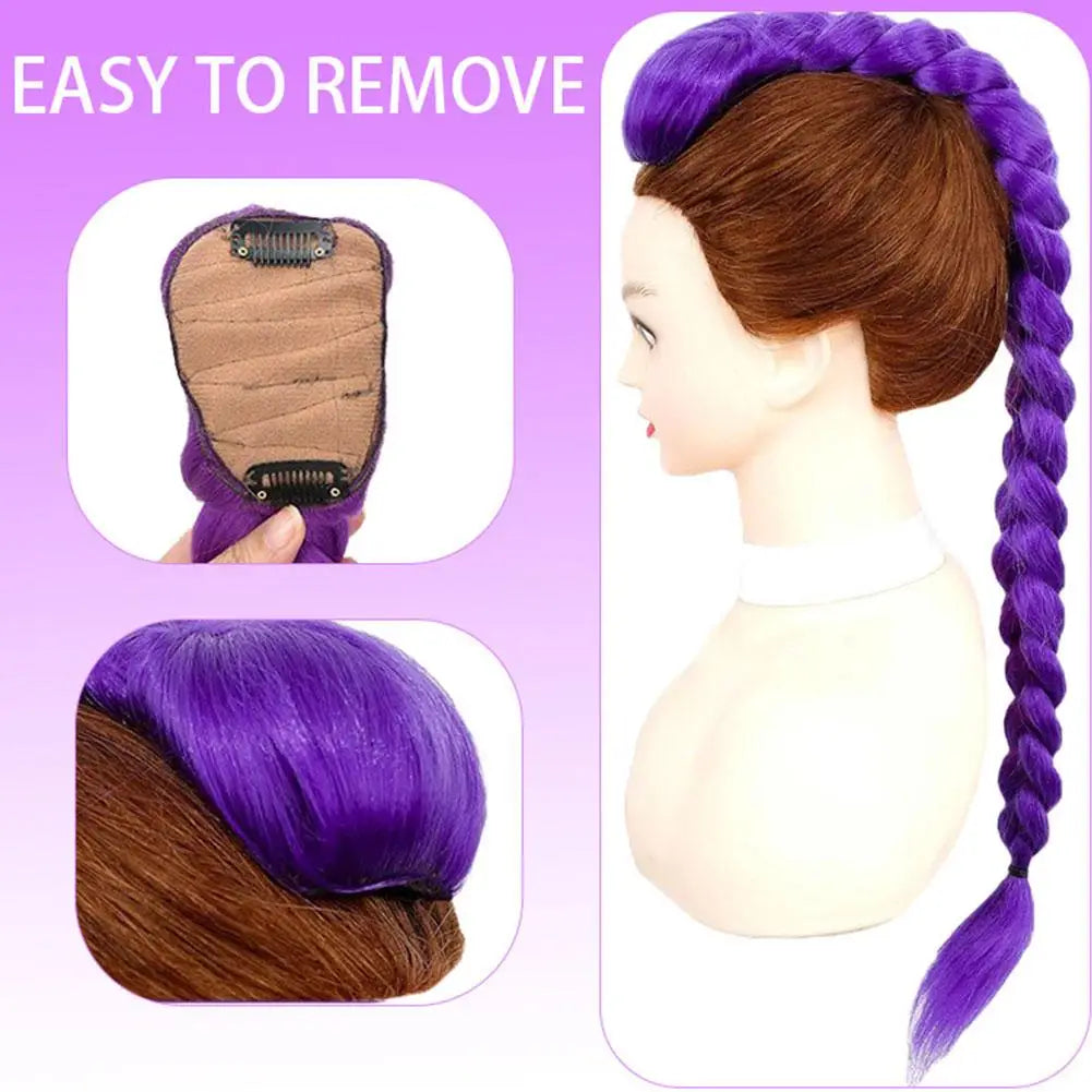 66cm Purple Braided Hair Ponytail Extensions for Kids Cosplay Long Purple Braids Rumi Hairstyle for Kids Christmas Party Use