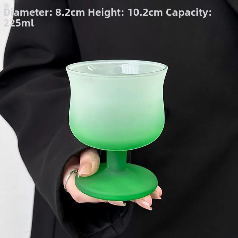 Mist Design Frosted Gradient Green Reversed Mouth Glass Cup Highball Whiskey Red Wine Cup Home Use Water Cup for Universal Use