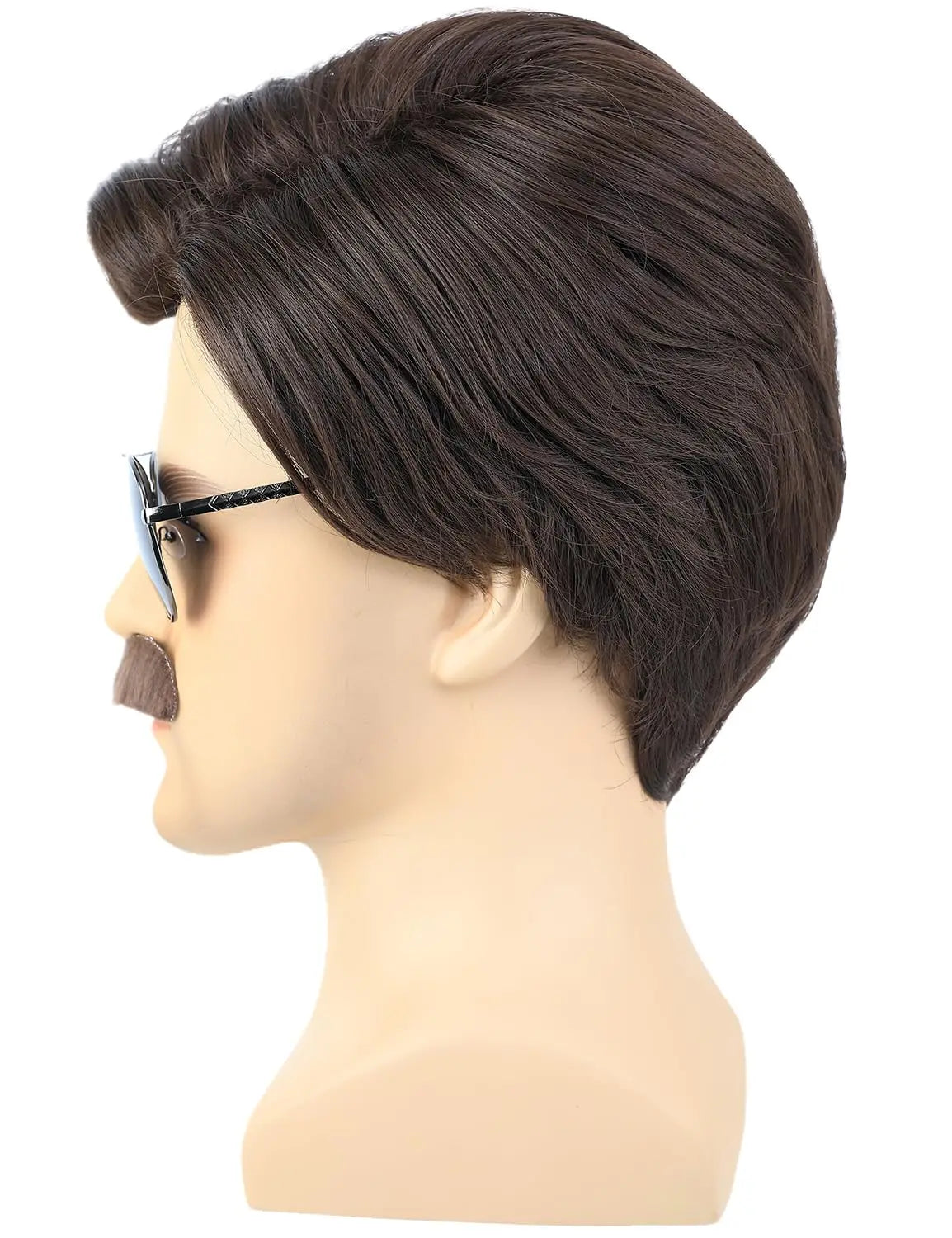 Synthetic Short Brown Men Wig with Msutache and Sunglasses for 70s 80s Costume Cosplay Halloween Party, Ted Lasso Cosplay Wig