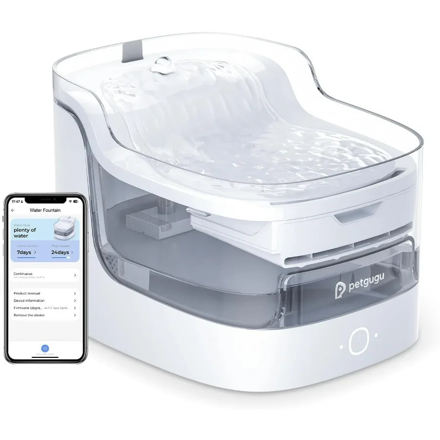 Cat Water Fountain, Automatic Water Dispenser, 2L Pet Water Fountain Transparent Water Tank, 8 Layers Filters 2.4G WiFi PF1L