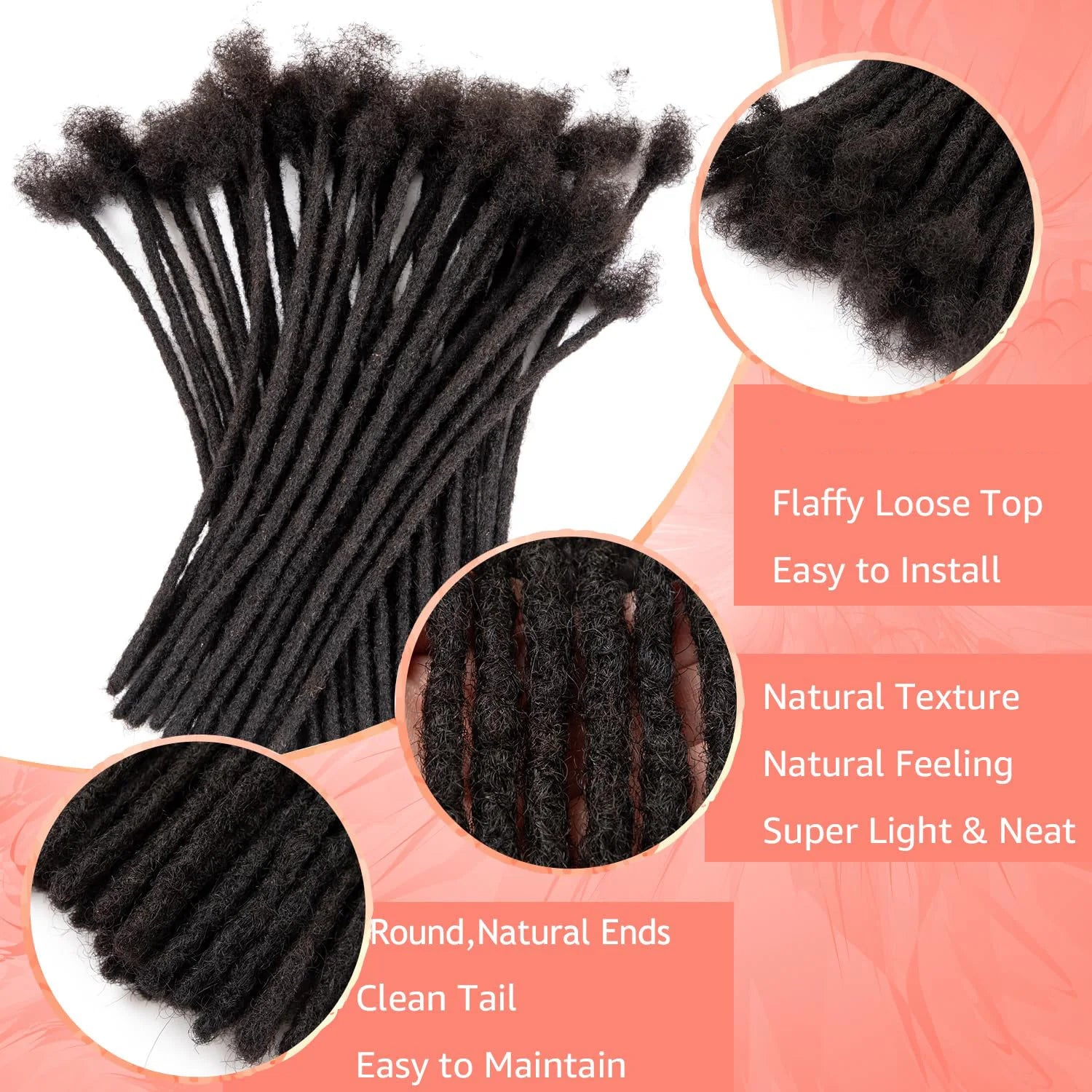 Dreadlock Extensions 0.8 cm Width Locs Hair For Men/Women Permanent Dread Locs Extensions Synthetic Hair Full Hand-Made