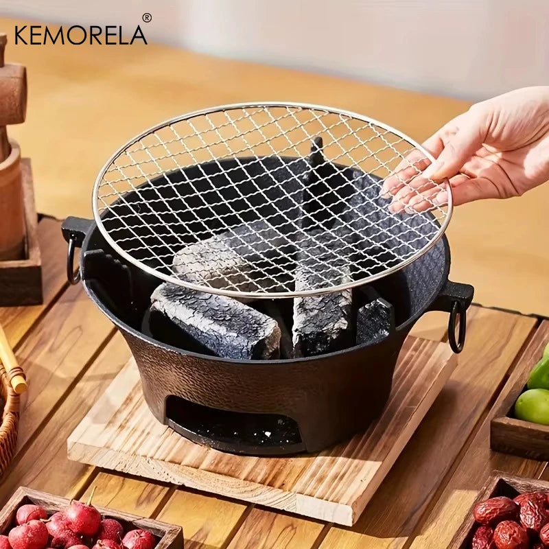1Set Cast Iron Charcoal Stove Outdoor Camping Barbecue BBQ Rice Cake Charcoal Stove Portable Household Japanese Charcoal Stove