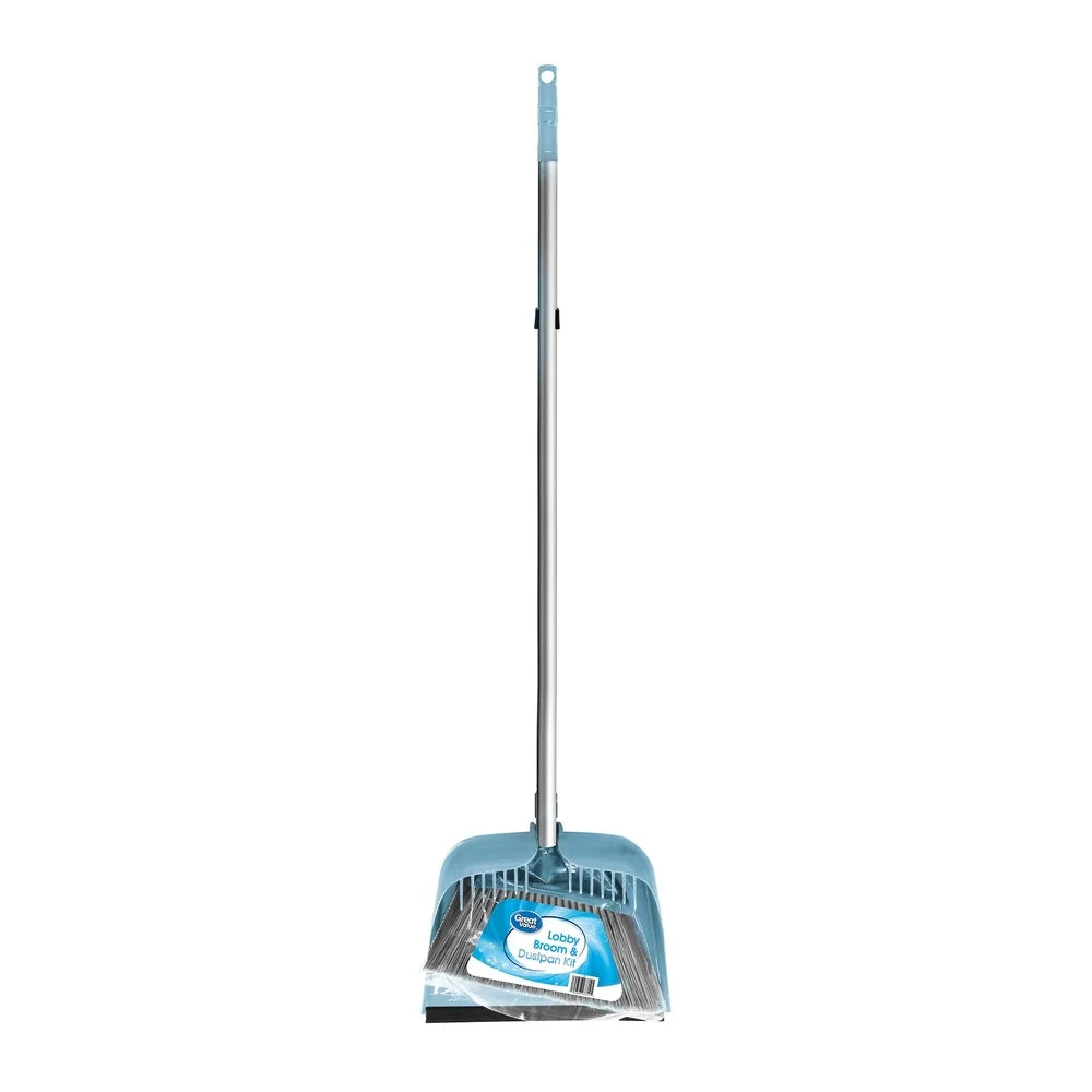 Lobby Broom Dustpan Set Long Handle Easy Clean Compact Durable Rubber Lipped Pan Integrated Comb Perfect Home Office