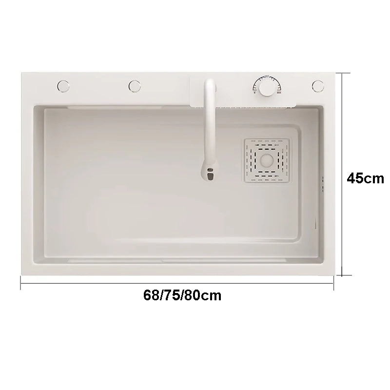 YCRAYS Nano Multifunction White Kitchen Sink Waterfall Faucet Large Single Bowl Wash Basin Cup Washer Pure Tap Soap Dispenser