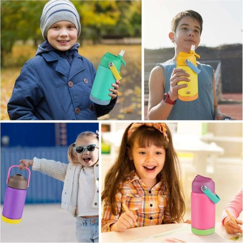 JUSTINLAU Kids Thermos Cup Vacuum Flask Sippy Cup Straw Cup with Handle Stainless Steel Car Cup Travel Thermal Water Bottles