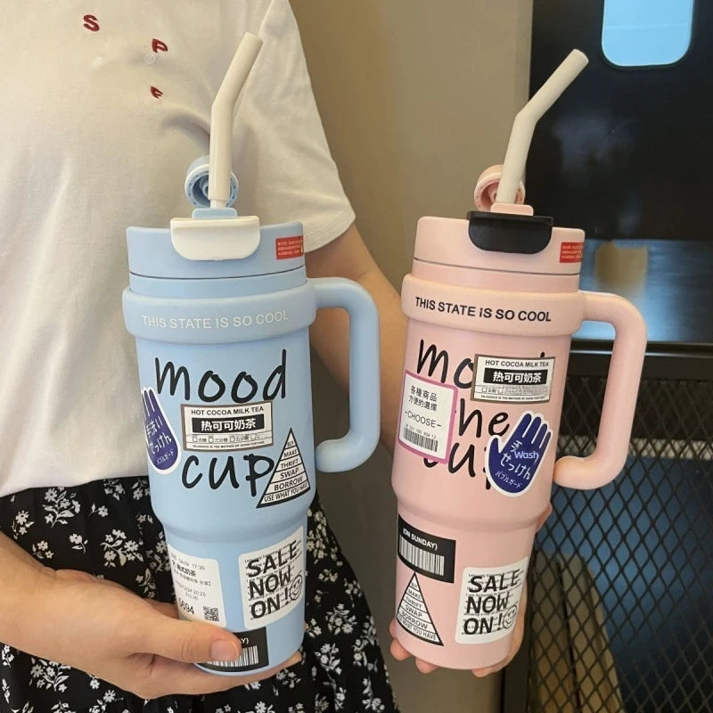 Diamond Thermos Cup With Handle 40oz 304 Stainless Steel Vacuum Coffee Insulated Bottle Portable Car Flasks Ice Cup