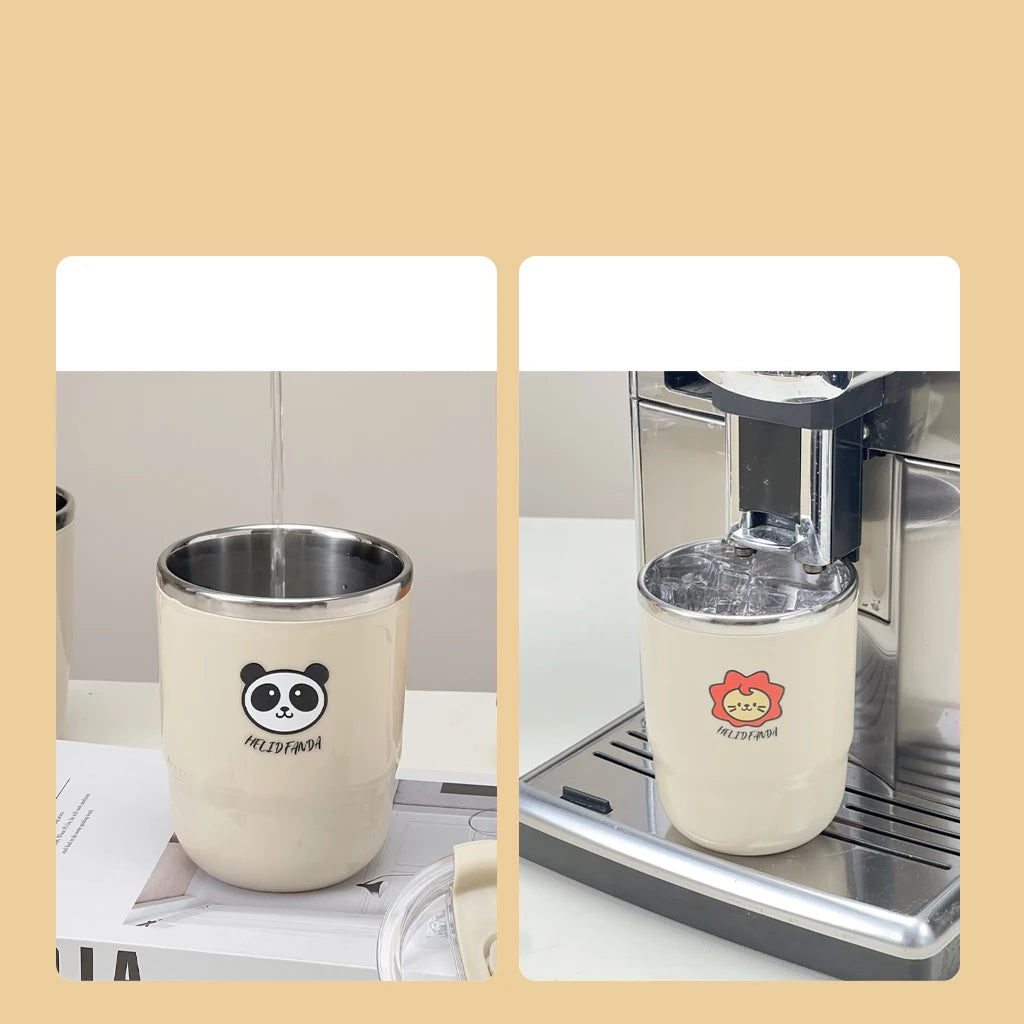 WORTHBUY 304 Stainless Steel Double Wall Insulated Coffee Mug With Straw Portable Cute Leak Proof Drinking Cup Tumbler For Kids