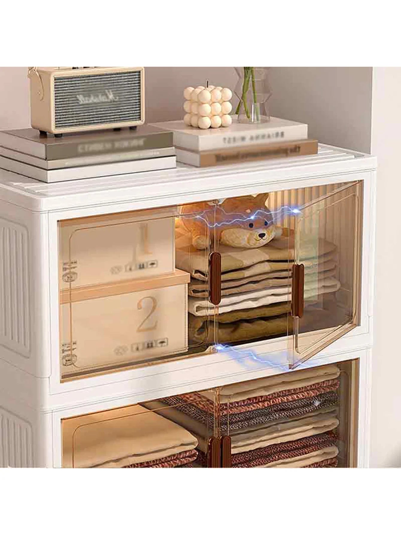 45cm 5layer Versatile 1-5 Layer Folding Storage Cabinet with Magnetic Doors - Dustproof, Waterproof for Clothes, Snacks