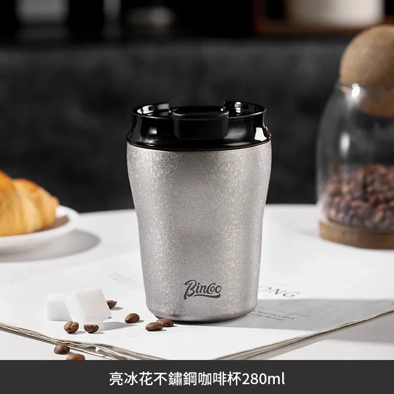 Bincoo Double Wall Ceramic Lined Travel Mug - Elegant Retro Style Stainless Steel Thermal Cup for Camping Hiking & Daily