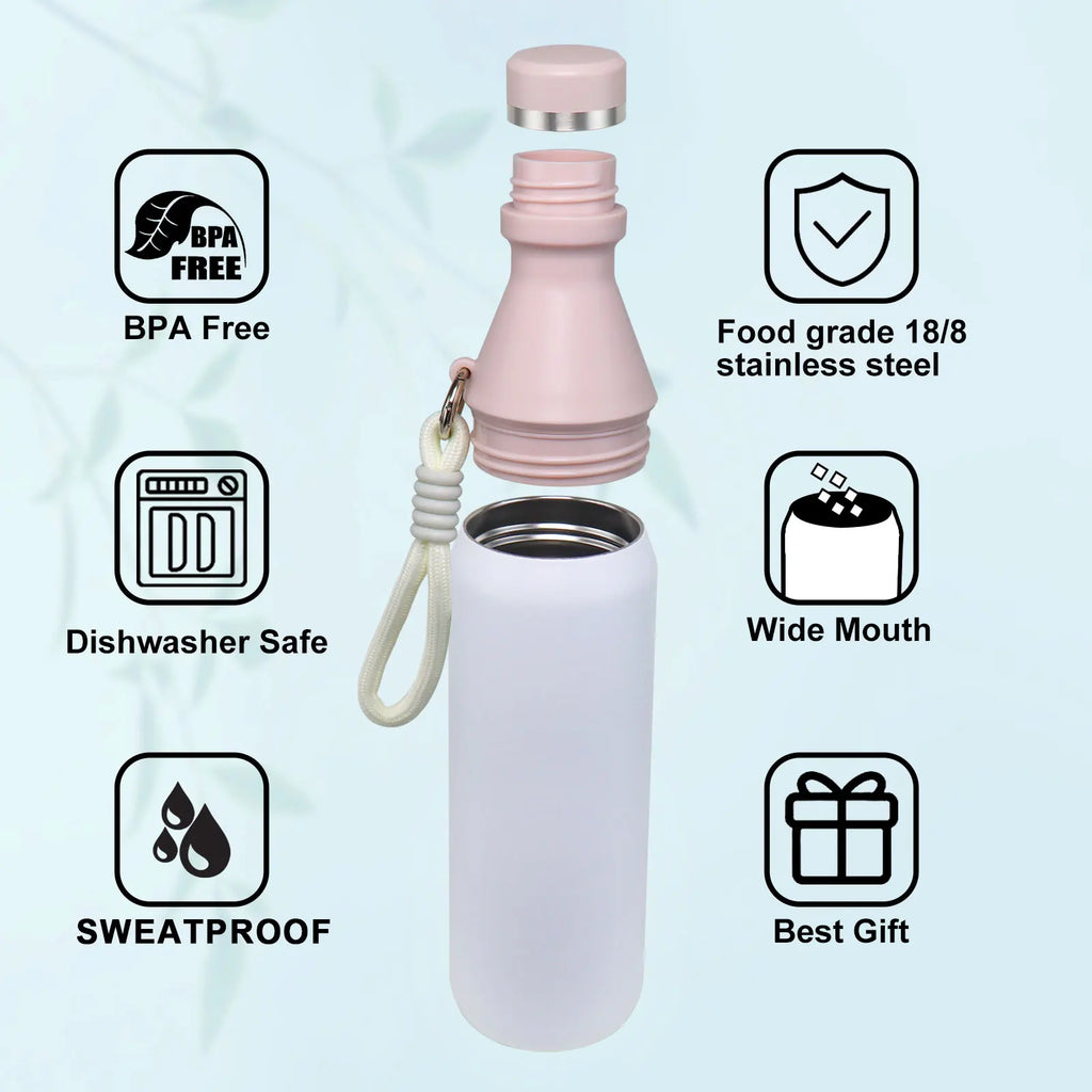 Stainless Steel Water Bottle 500ml Screw Lid Vacuum Insulated Sports Flask Leak Proof Small for School Travel