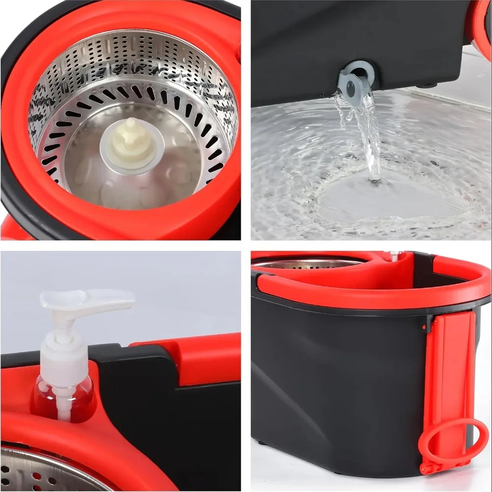 Spin Mop and Bucket with Wringer Set – 360° Spinning Mop with Stainless Steel Handle, On Wheels for All Hard Surfaces