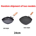 Foldable Portable Frying Pan Picnic Grill Pan Anti-scald Wooden Handle Outdoor Grill Pan Double Mouth Steak Pan(No Lid)