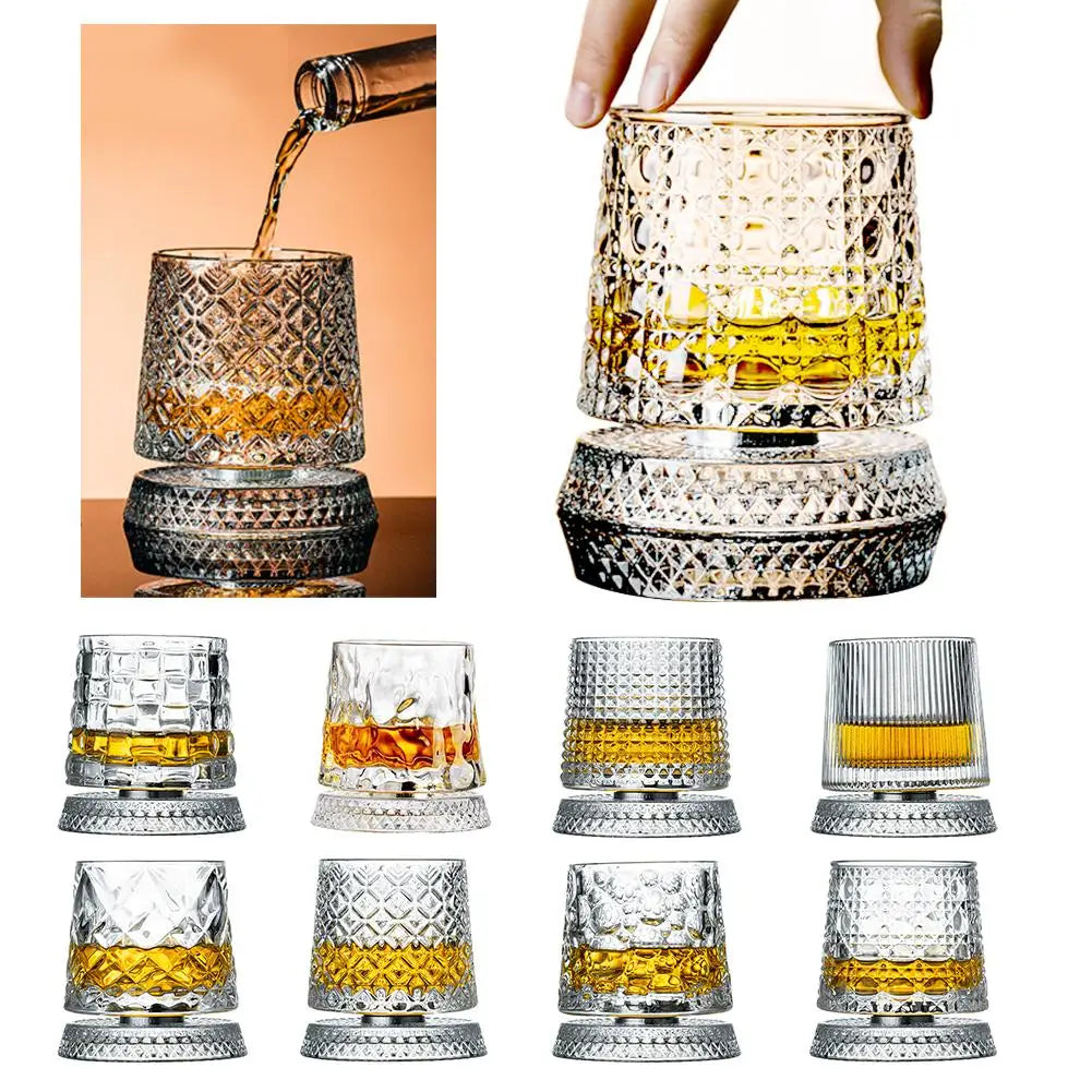 2pcs Exquisite Magnetic Glass Cup Rotating Cup Bar Whiskey Red Wine Various Patterns High-end Water Cup Kitchen Bar Counter