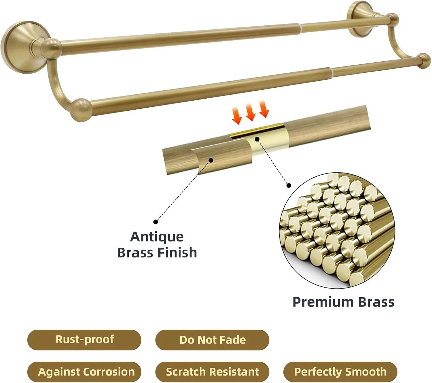 Antique Brass Bathroom Set: Adjustable Towel Bar, Toilet Paper Holder, Towel Ring & Robe Hook - Solid Brass, Rust-Resistant