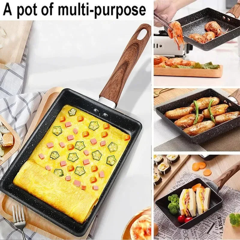 Non-Stick Omelette Pan Tamagoyaki Wok Japanese Egg Pan Skillet Rectangle Tamago Pan Small Egg Frying Pan with Cooking Tools