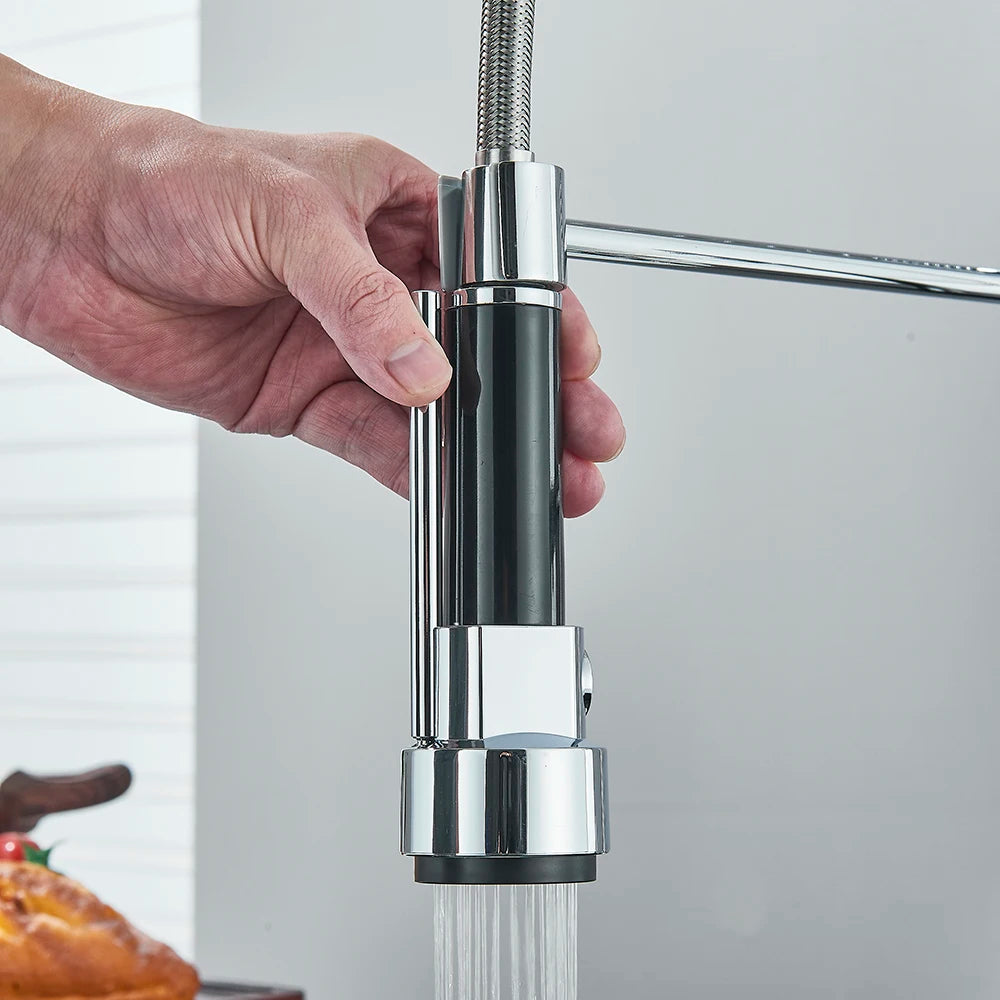 Chrome Removable Gourmet Kitchen Faucet Double Spout Rotatable Deck Mount Single Handle Cold Hot Water Mixer Kitchen Sink Crane