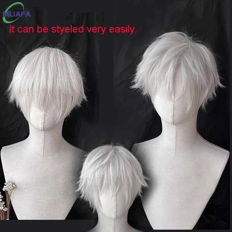 High Quality Kaneki Ken Cosplay Wig Satoru Gojo Nagi Seishiro Short Silver Beige Hair Heat Resistant Synthetic Anime Wigs