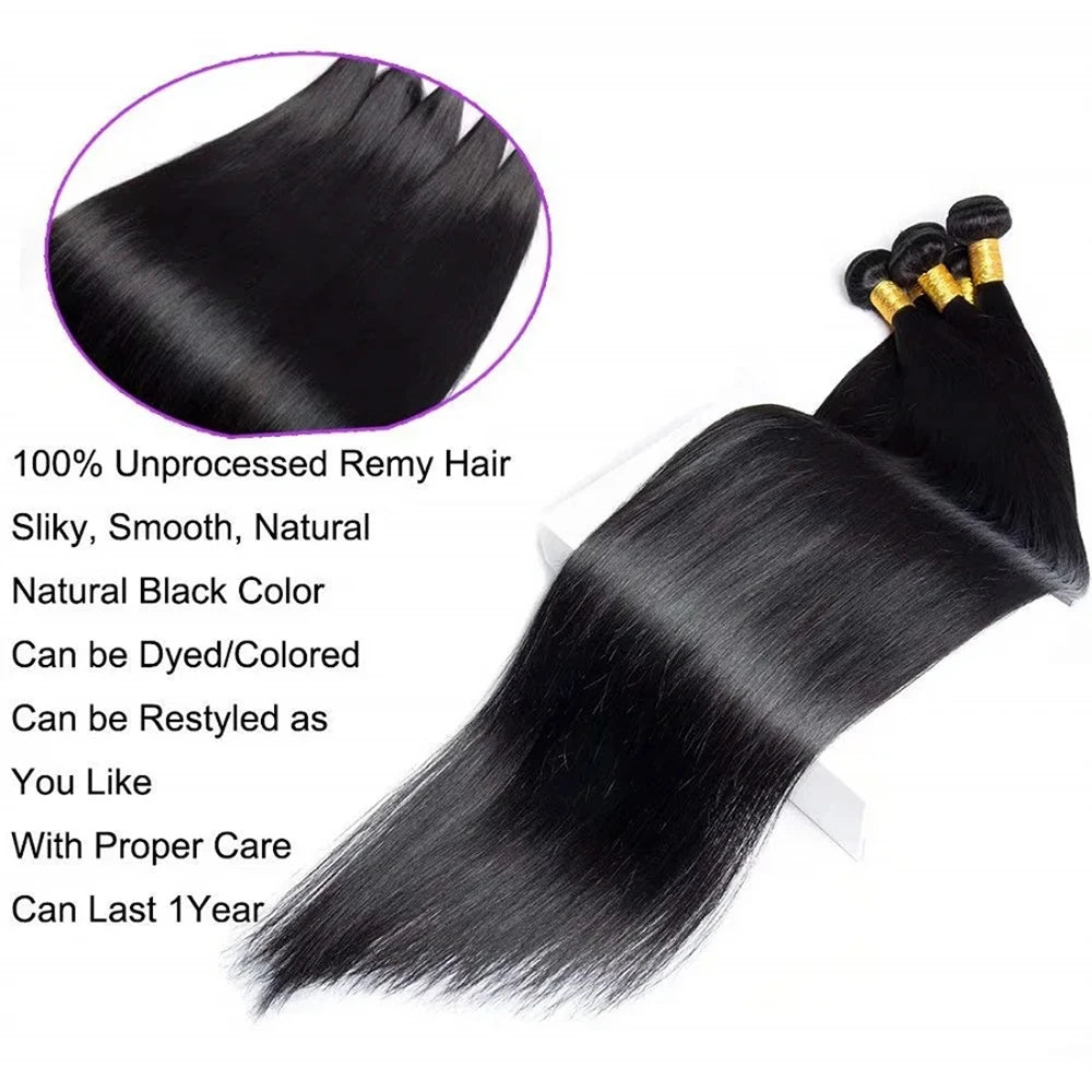 Brazilian Bundles Raw 100% Human Hair Bone Straight Hair Extensions Bulk For Braiding 14-32 Inch Bundles Double Weft Hair Weave