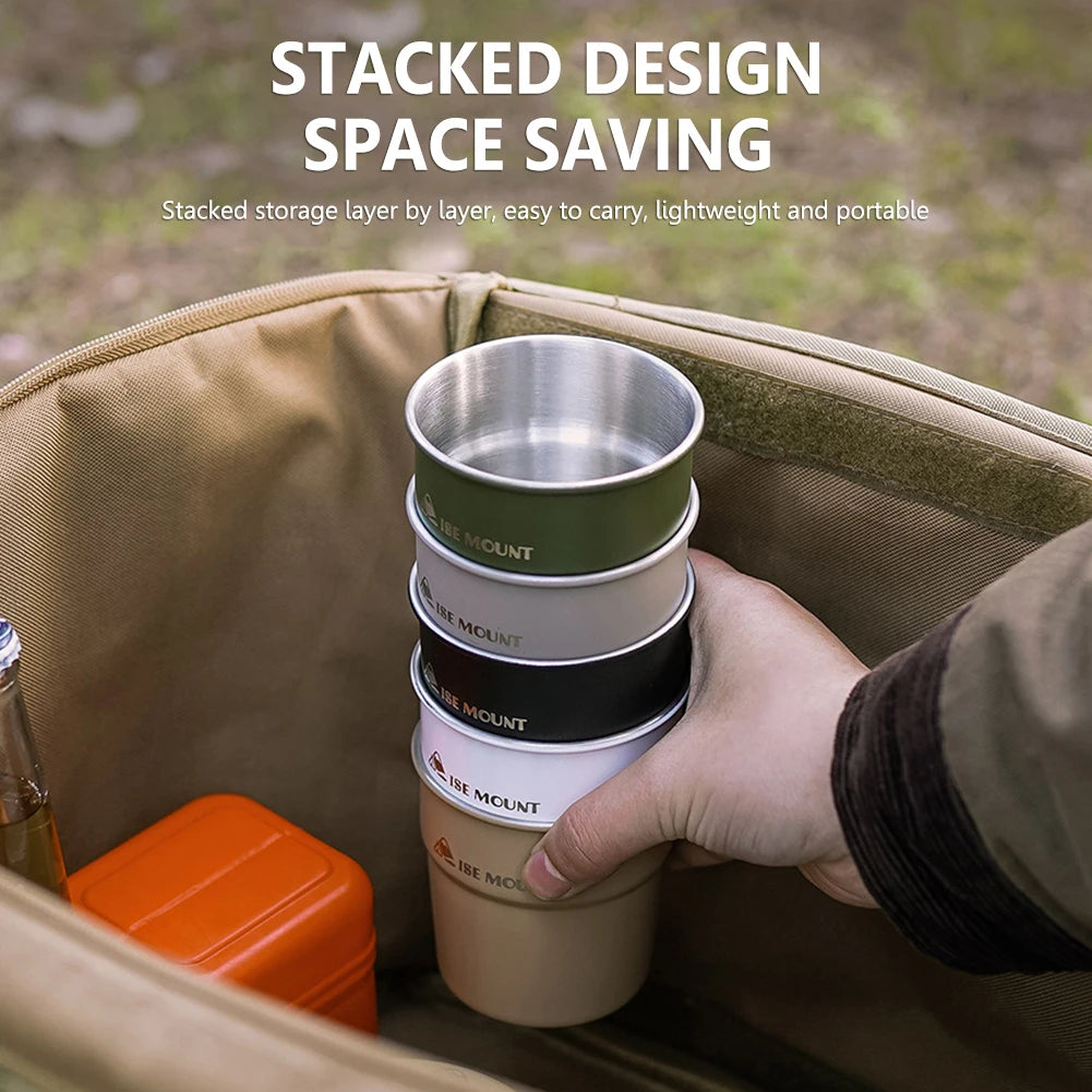 300ml Portable Camping Cup 304 Stainless Steel Coffee Cup Lightweight Stackable Milk Tea Mug for Outdoor Fishing Hiking Travel