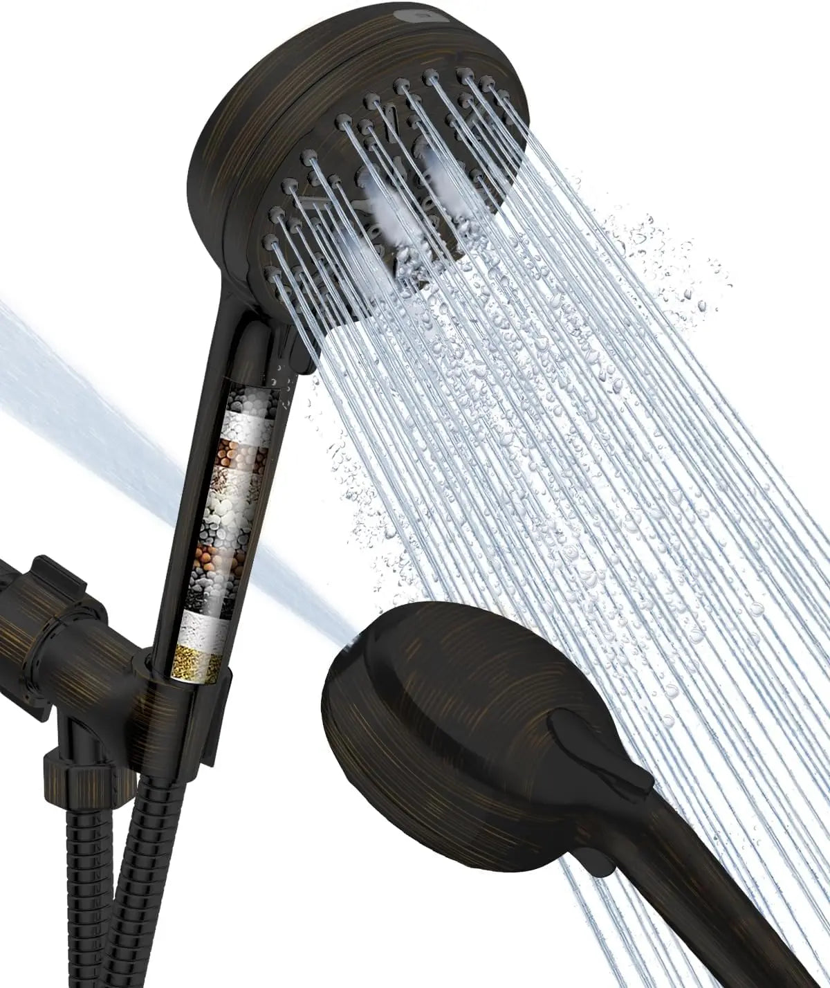 6-Mode High Pressure Filtered Shower Head with Handheld Oil Rubbed Bronze, Power Wash and Long Hose