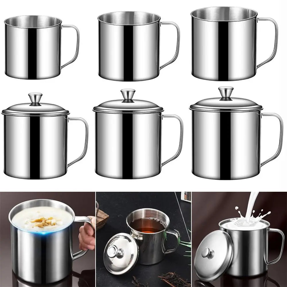 New 350-1250ml Mug Handle Design With Lid Water Cup 304 Stainless Steel Tea Cup Camping