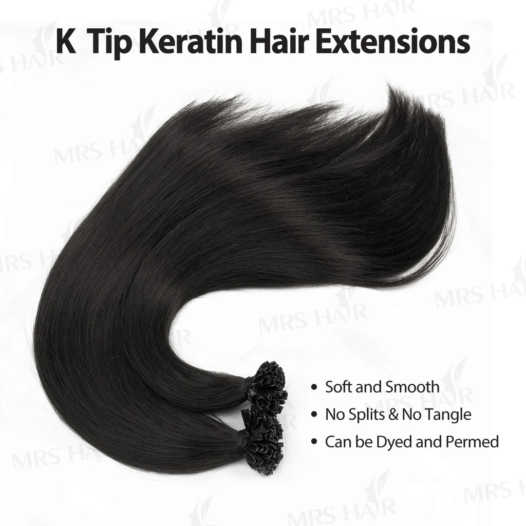 VEDES K Tip Hair Extensions Human Hair Keratin Pre Bonded Hot Fusion Nail Tip Balayage Natural Silky Straight Extensions 50G