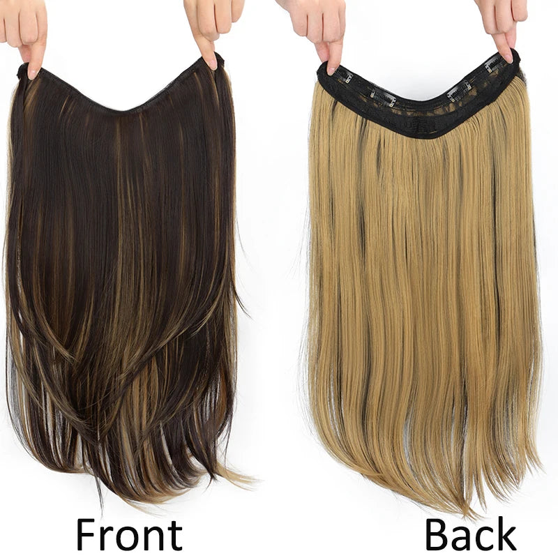 22Inch Synthetic V-Shape Long Straight Hair Extension Layered Hairpiece Natural Invisible Everyday Wear for Women Daily Party