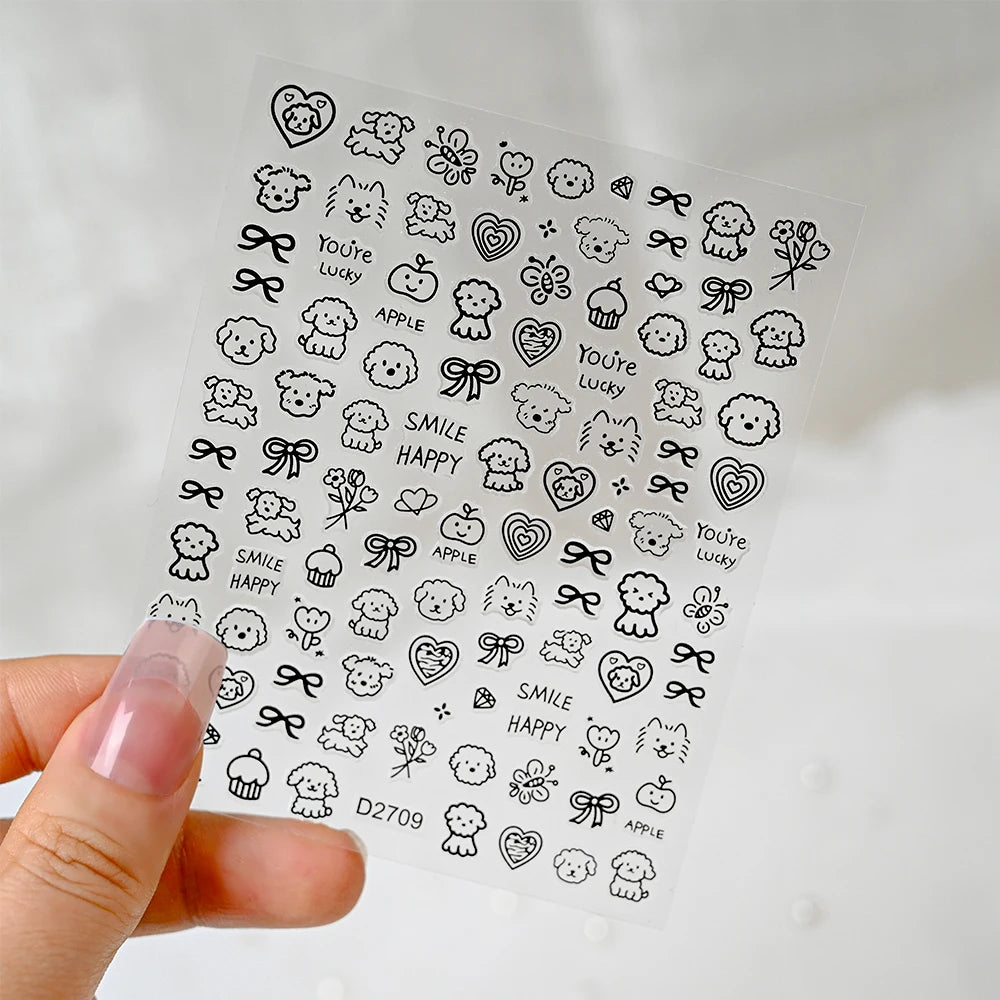 1pc 5D Cute Jelly Pink Cat Paw Print Nail Sticker Lovely Kitty Puppy Dog Cartoon Embossed Relief Nail Art Sticker Manicure Decal