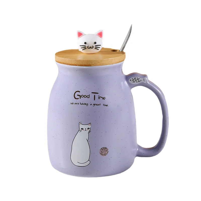 Creative color cat heat-resistant Mug cartoon with lid 380ml cup kitten coffee ceramic mugs children cup office Drinkware gift