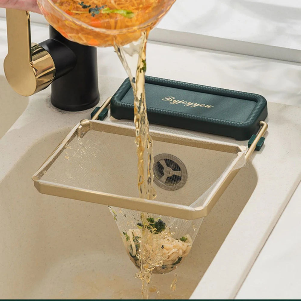 Kitchen Sink Filter Rack With 50pcs Net Filter Bag Foldable Multi-Purpose Drainage Basket Leftovers Soup Food Drainer Shelf