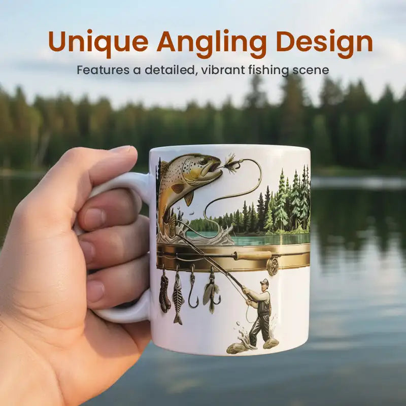 2D print Fishing Lover Gift Mug-Personalized Fishing Cup for Angler,Custom Name Fish Design Ceramic Coffee Mug Birthday Present