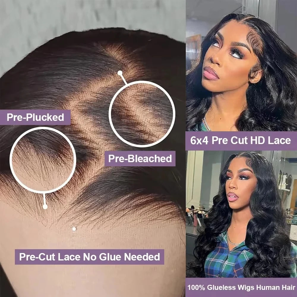 40 Inch Body Wave Lace Front Wigs Human Hair250 Density Lace Wigs Natural Black Pre Plucked 13x6 HD Lace Frontal Wig Human Hair