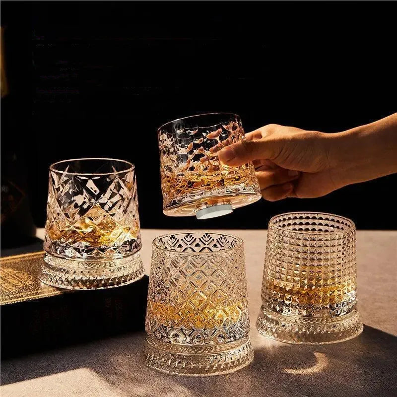 280ML Rotating Whiskey Glass Creative Crystal Premium Beer Cup Str Relief Liquor Cup With Base Straight Drink Mold Wine Glass