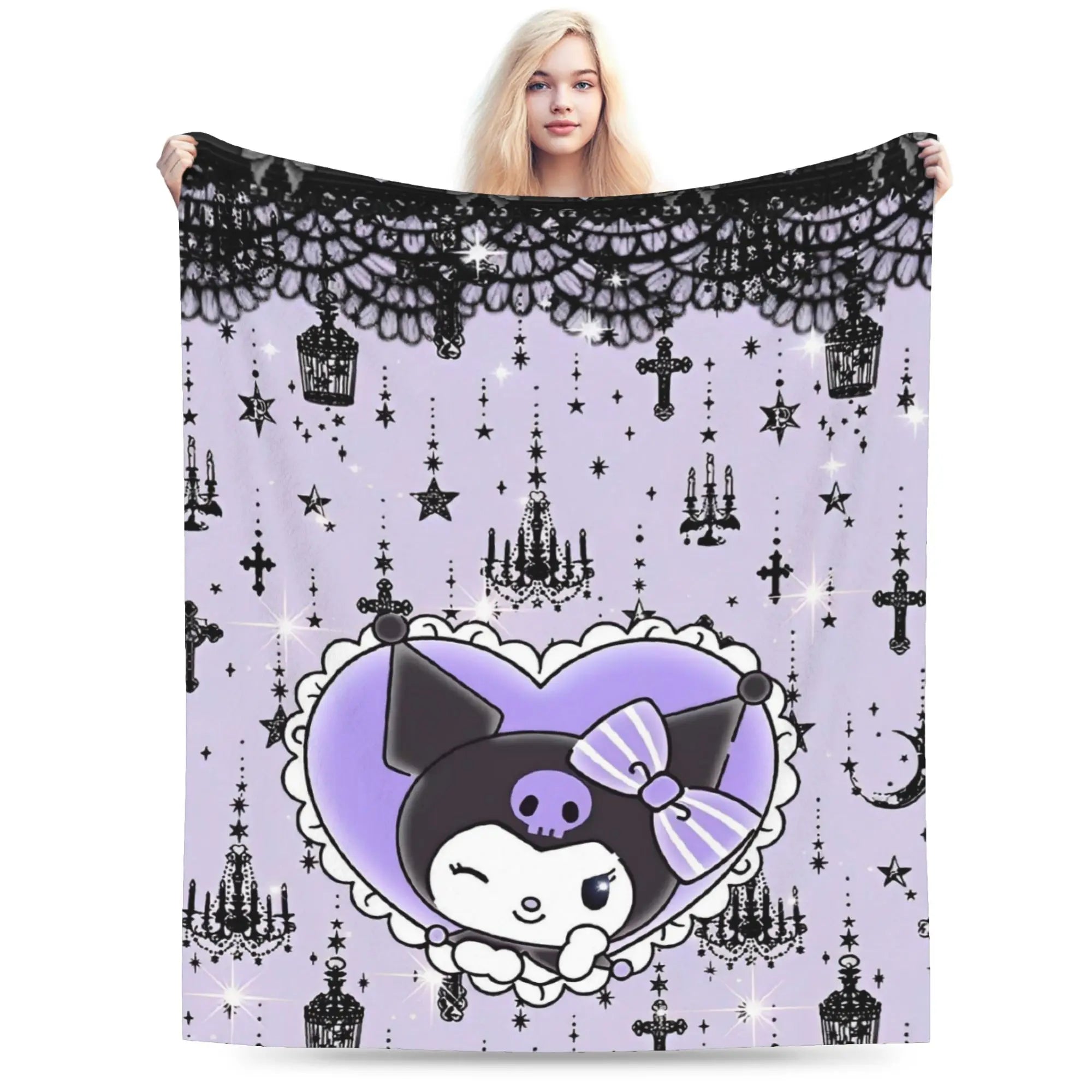 Cartoon Cool Cute Kuromi Fleece Throw Blanket  Blanket for Home Outdoor Super Soft Bed Rug