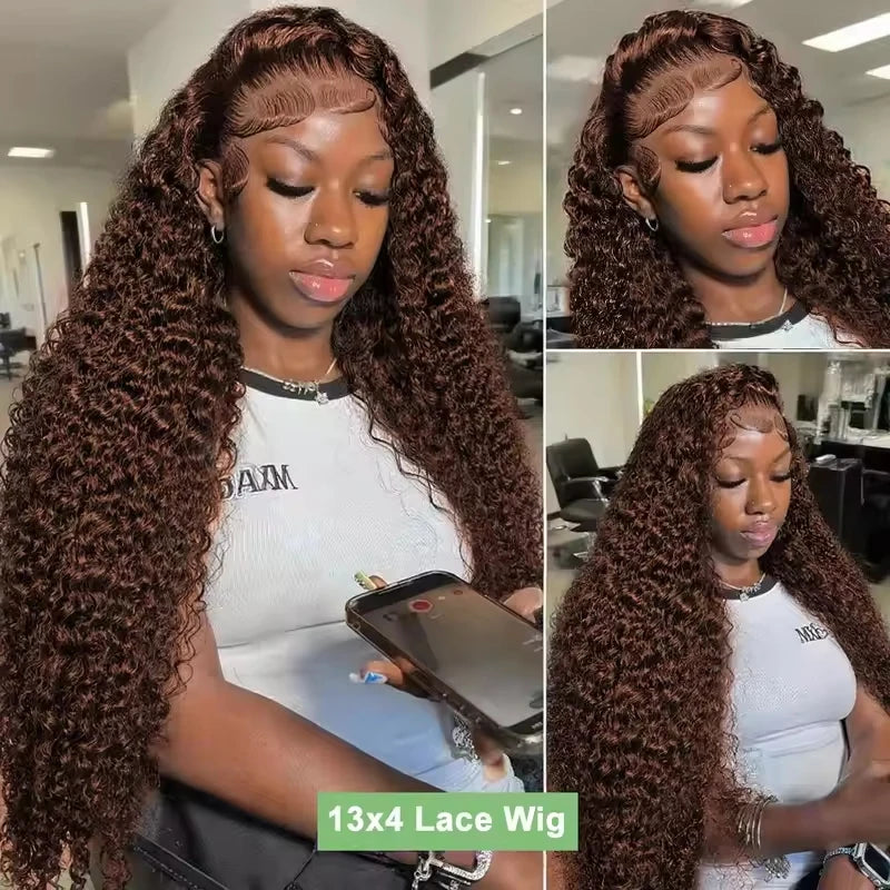 34 30 Inch Chocolate Brown Deep Wave Lace Front Wigs 100% Human Hair #4 Colored 13x4 Hd Curly Lace Frontal Wigs Pre Plucked