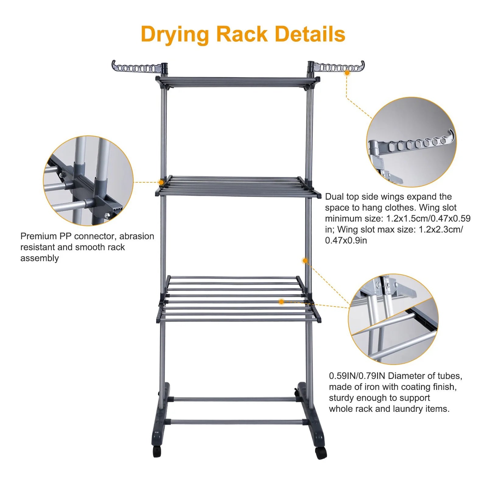 4-Tier Clothes Drying Rack Foldable Expandable Rack Large Movable with Wheels Space Saving Multi-functional Indoor & Outdoor