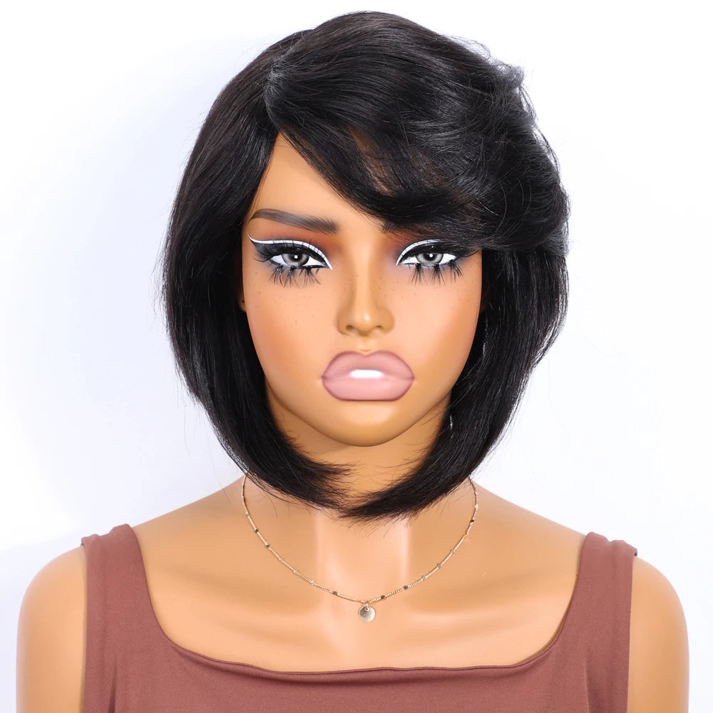 Lekker Blonde Short Pixie Cut Side Part Straight Bob 100% Human Hair Wig For Women Brazilian Remy Hair Color Full Machine Made