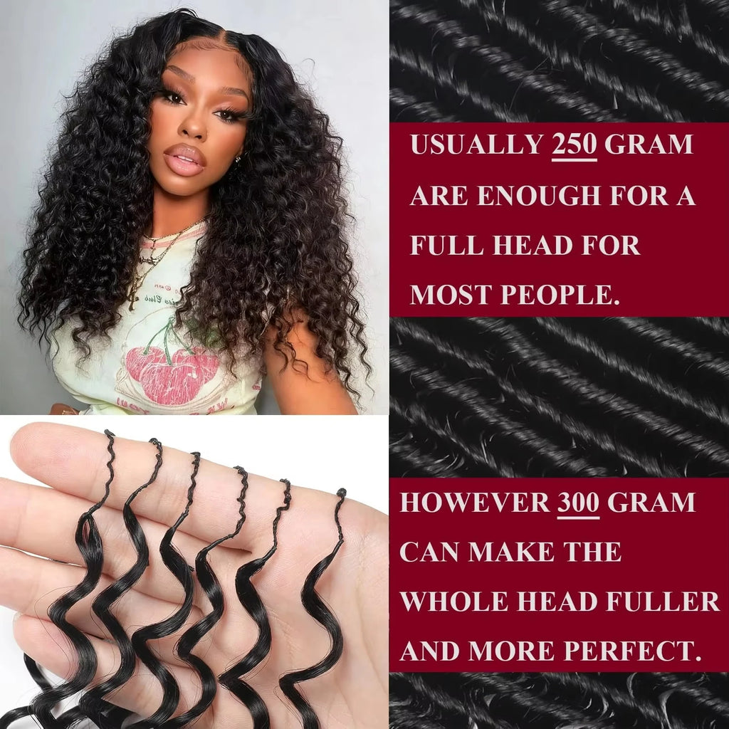 NABI Crochet Human Hair Bundles Pre-Separated Invisible 100% Human Hair DeepWave 16-24inch 100g/pc for Bora Boho Braids