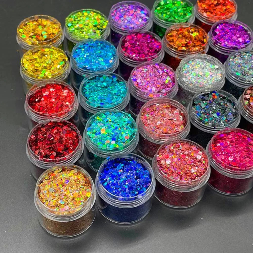 24 Colors Holographic Chunky Glitter 24 Colors Total Laser Nail Glitter Flakes Chunky Holographic Laser Nail Glitter 2030