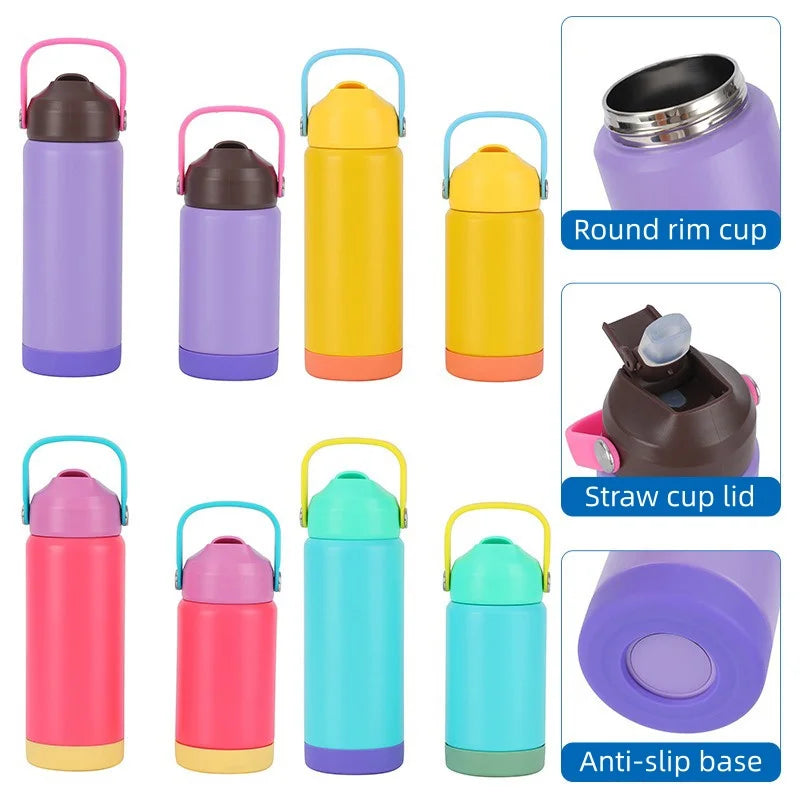 JUSTINLAU Kids Thermos Cup Vacuum Flask Sippy Cup Straw Cup with Handle Stainless Steel Car Cup Travel Thermal Water Bottles