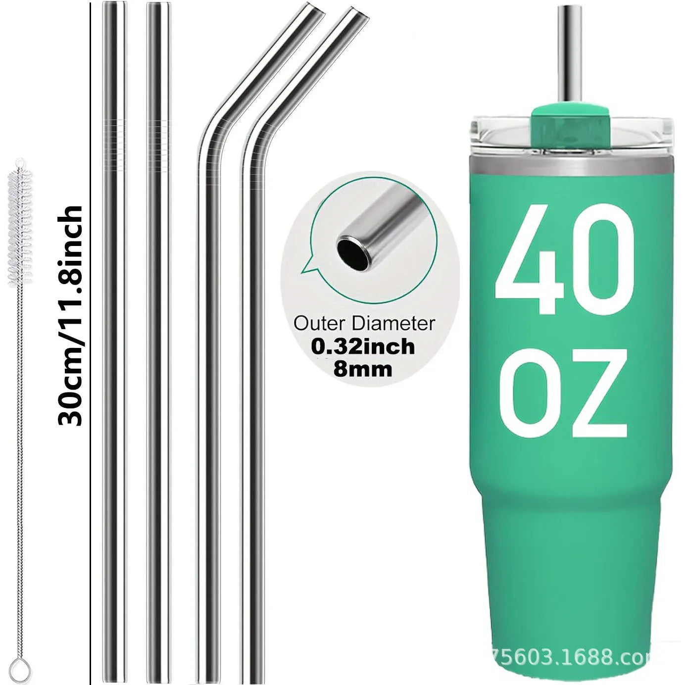304 Stainless Steel Reusable Straw 30cm/8mm Upgraded Wide-Bore Eco-Friendly Perfect for Cocktails  Smoothies & Healthy Drinks