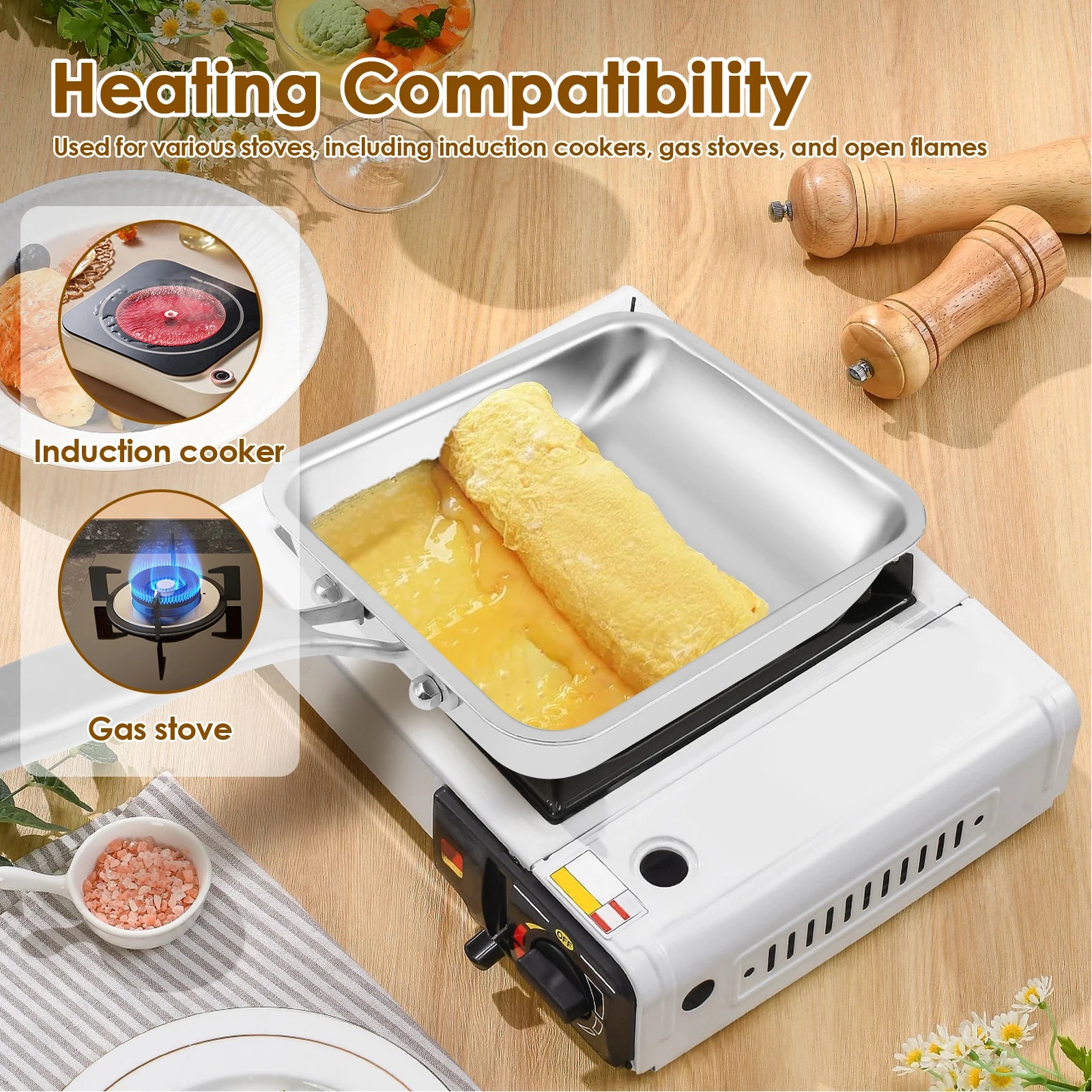 Non-Stick Omelette Pan Tamagoyaki Wok Japanese Egg Pan Skillet Rectangle Tamago Pan Small Egg Frying Pan with Cooking Tools