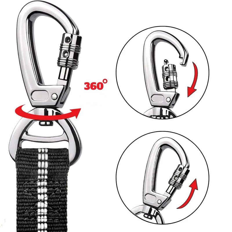 Nylon reflective multi-functional retractable dog leash Reflective Shock Absorbing Pet Leashes with Car Seatbelt for Large Dogs