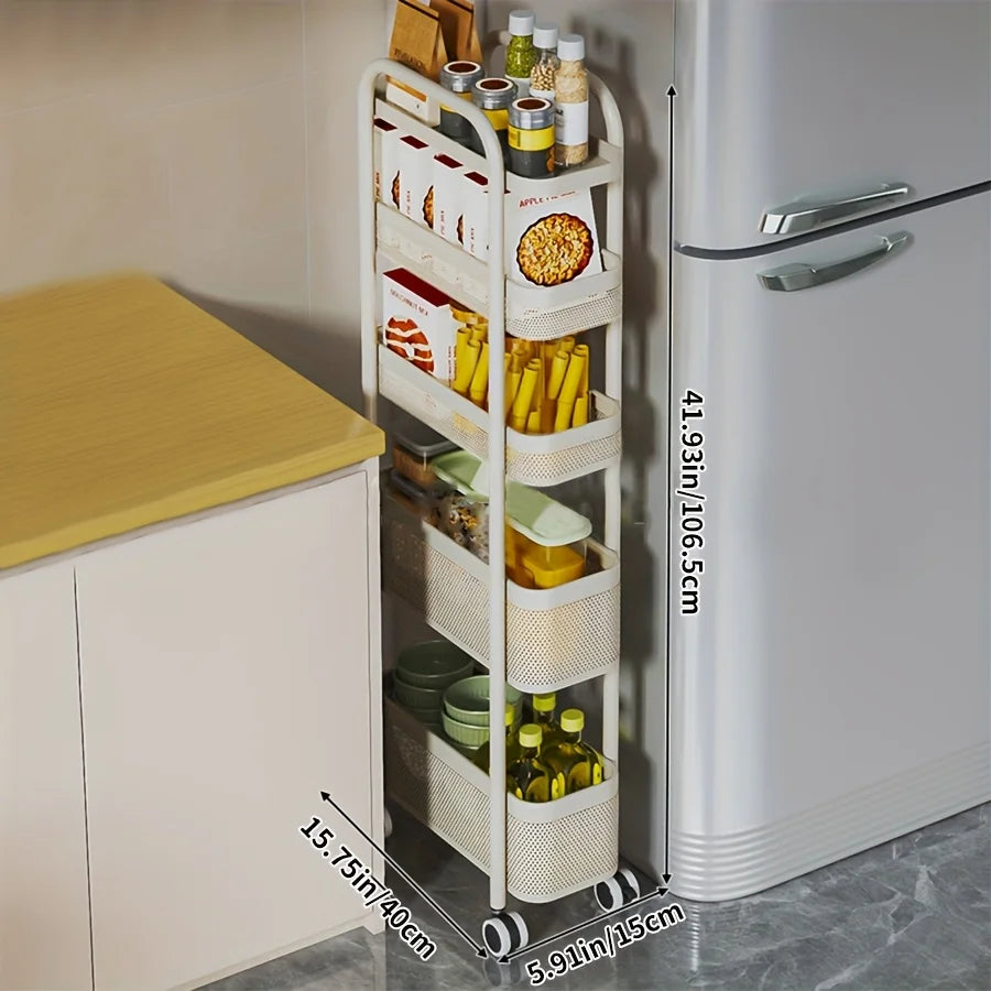 1 Multi-Tier Rolling Storage Trolley with Wheels | Kitchen Pantry Multi-Functional Trolley, Kitchen Storage Basket, Bathroom