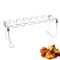 BBQ Beef Chicken Leg Wing Grill Rack 14 Slots Stainless Steel Barbecue Drumsticks Holder Oven Roaster Stand with Drip Pan Tools