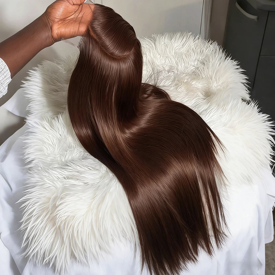 Chocolate Brown Bone Straight Lace Front Wigs Human Hair For Women30 Inch  200% Density 13x6 HD Lace Frontal Wig Human Hair Wig